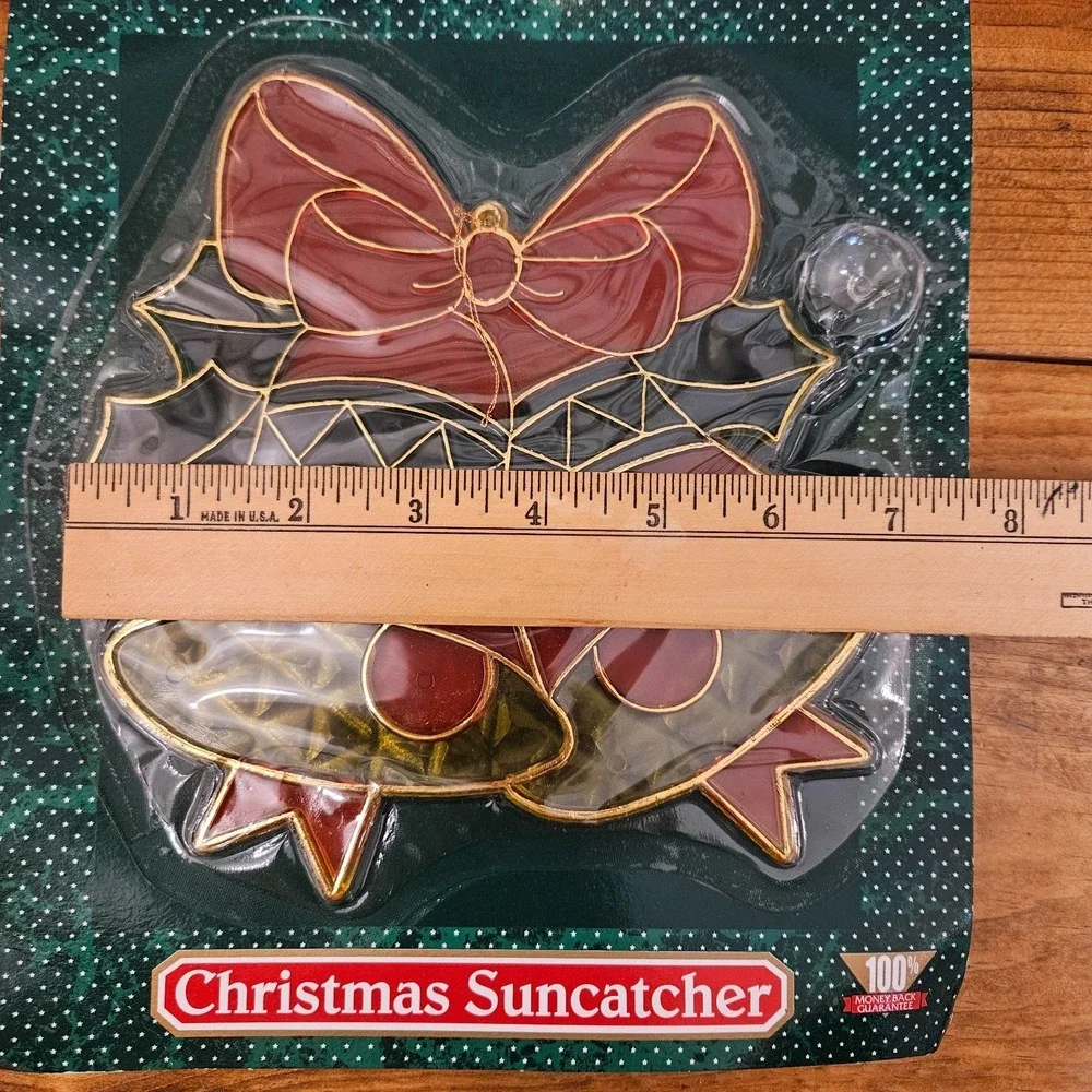 Vintage Trim A Home Christmas Suncatcher Bells‎ Holly Bow Window Decor NOS